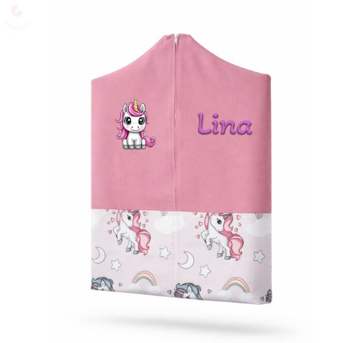 Rózsaszín sörényű unikornisos ovis zsák kislánynak egyedi névvel és jellel