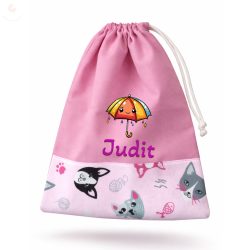   Rózsaszín, cicás kislány tornazsák egyedi névvel és jellel