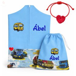   Kék, kamionos ovis zsák & tornazsák szett egyedi névvel és jellel + ajándék szeretetküldővel