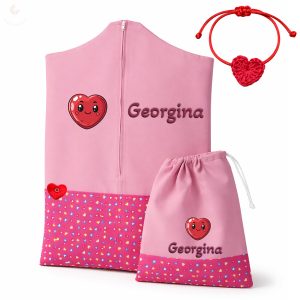 Pink szívecskés ovis zsák & tornazsák szett egyedi névvel és jellel + ajándék szeretetküldővel