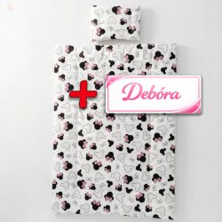   Saját névvel is kérhető, rózsaszín masnis-egeres babaágynemű szett (takaró + párna)