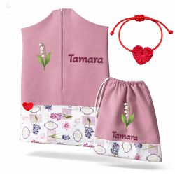   Tavaszi virágos, rózsaszín ovis zsák & tornazsák szett egyedi névvel és jellel + ajándék szeretetküldővel