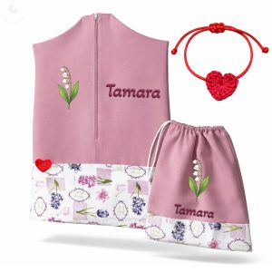 Tavaszi virágos, rózsaszín ovis zsák & tornazsák szett egyedi névvel és jellel + ajándék szeretetküldővel
