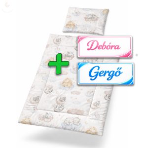 Saját névvel is kérhető, felhőn alvó állatos babaágynemű szett (takaró + párna)