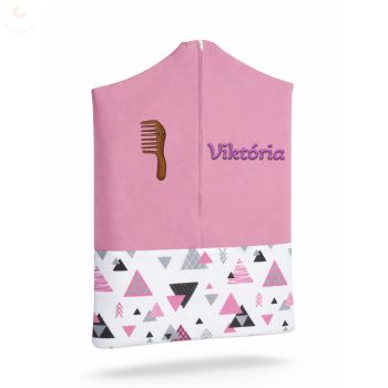   Rózsaszín háromszöges ovis zsák kislánynak egyedi névvel és jellel