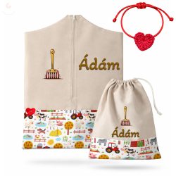   Drapp, farmos ovis zsák szett egyedi névvel és jellel + ajándék szeretetküldővel