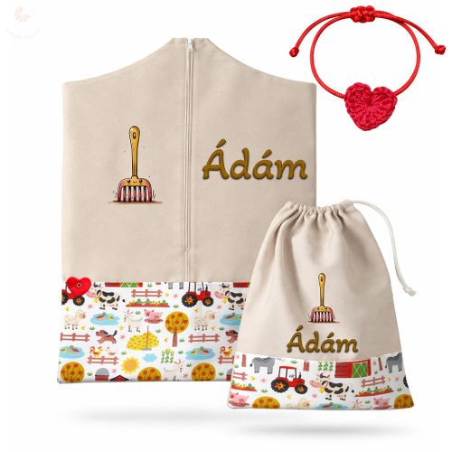 Drapp, farmos ovis zsák szett egyedi névvel és jellel + ajándék szeretetküldővel