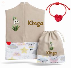   Báránykás, drapp ovis zsák szett egyedi névvel és jellel + ajándék szeretetküldővel