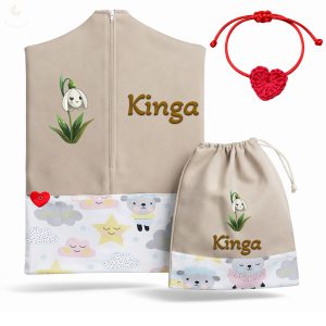 Báránykás, drapp ovis zsák szett egyedi névvel és jellel + ajándék szeretetküldővel