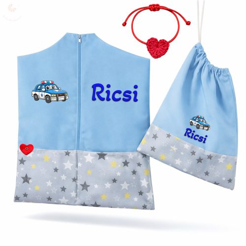 Szürke-sárga csillagos ovis zsák szett egyedi névvel és jellel + ajándék szeretetküldővel