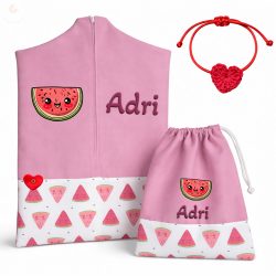  Dinnyés, rózsaszín ovis zsák & tornazsák szett egyedi névvel és jellel + ajándék szeretetküldővel