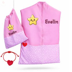   Csillagos, rózsaszín ovis zsák & tornazsák szett egyedi névvel és jellel + ajándék szeretetküldővel