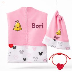   Egérfejes, rózsaszín ovis zsák & tornazsák szett egyedi névvel és jellel + ajándék szeretetküldővel