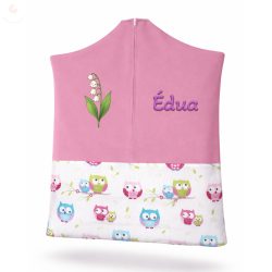   Rózsaszín, baglyos ovis zsák kislánynak egyedi névvel és jellel