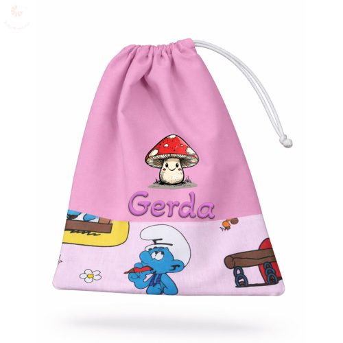 Rózsaszín, törpikés kislány tornazsák egyedi névvel és jellel