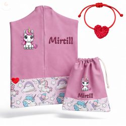   Unikornisos, rózsaszín ovis zsák & tornazsák szett egyedi névvel és jellel + ajándék szeretetküldővel