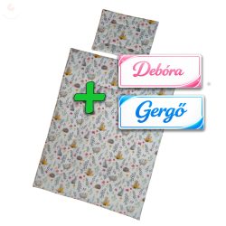   Saját névvel is kérhető, állatkás-virágos babaágynemű szett (takaró + párna)
