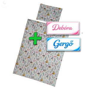 Saját névvel is kérhető, állatkás-virágos babaágynemű szett (takaró + párna)