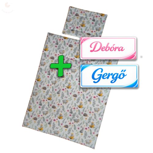Saját névvel is kérhető, állatkás-virágos babaágynemű szett (takaró + párna)