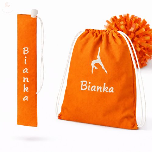 Egyedi neves (logós) mazsorett bottartó és pompom táska szett (narancssárga)