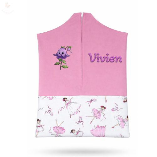 Rózsaszín, karcsú balerinás ovis zsák kislánynak egyedi névvel és jellel