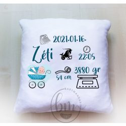 Pufi párna születési adatokkal - fiús  (35*35 cm)