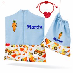   Narancssárga dömperes-betonkeverős ovis zsák szett egyedi névvel és jellel + ajándék szeretetküldővel