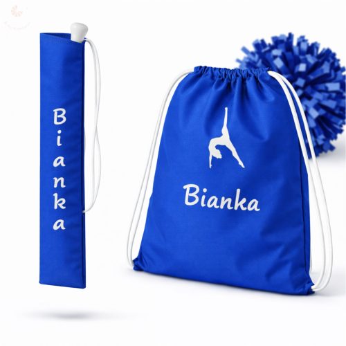 Egyedi neves (logós) mazsorett bottartó és pompom táska szett (kék)