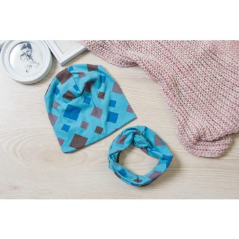   Kék rombuszos átmeneti Sapka körsál szett Bölcsis méret - KÉSZLETRŐL