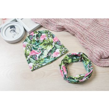   Flamingós átmeneti Sapka körsál szett Bébi méret - KÉSZLETRŐL