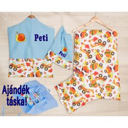   Irány az ovi - Óvodai szett egyedi névvel és jellel  KÖZEPES CSOMAG AJÁNDÉK TÁSKÁVAL - kék+betonkeverős - ELFOGYOTT
